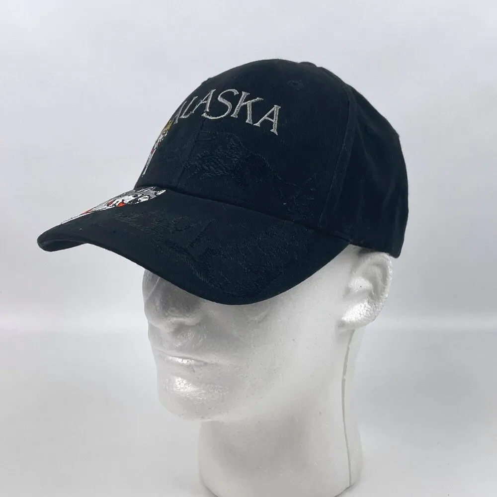 ALASKA Embroidered Husky Sled Dog Team Black Ball Hat Cap Adjustable Iditarod